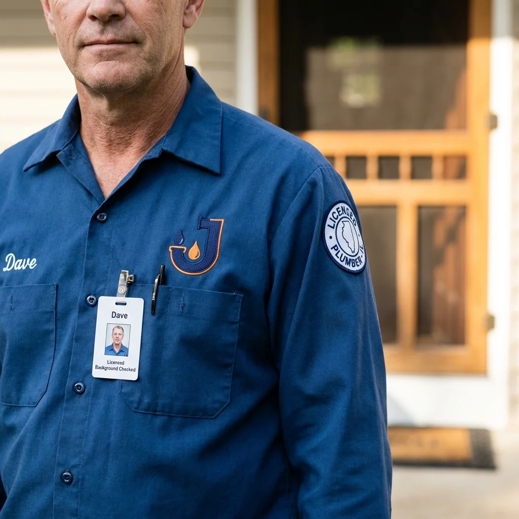 Licensed plumber showing ID badge in Grundy Center, IA