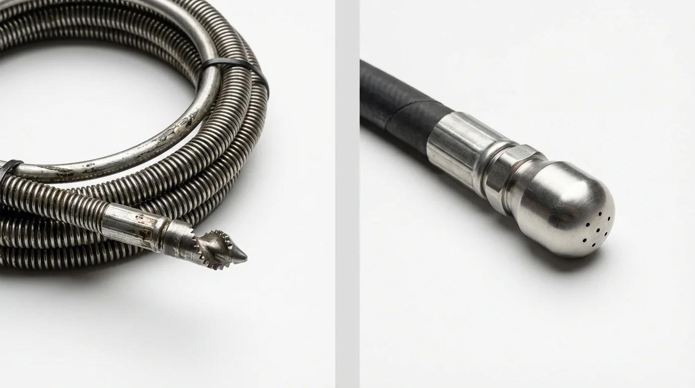 Drain snake cable and hydro jetting nozzle used for drain cleaning in Grundy Center, IA