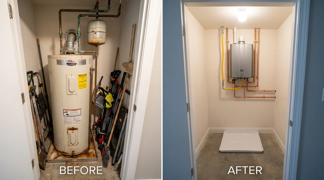 Tank water heater versus wall-mounted tankless unit comparison for Grundy Center, IA homeowners