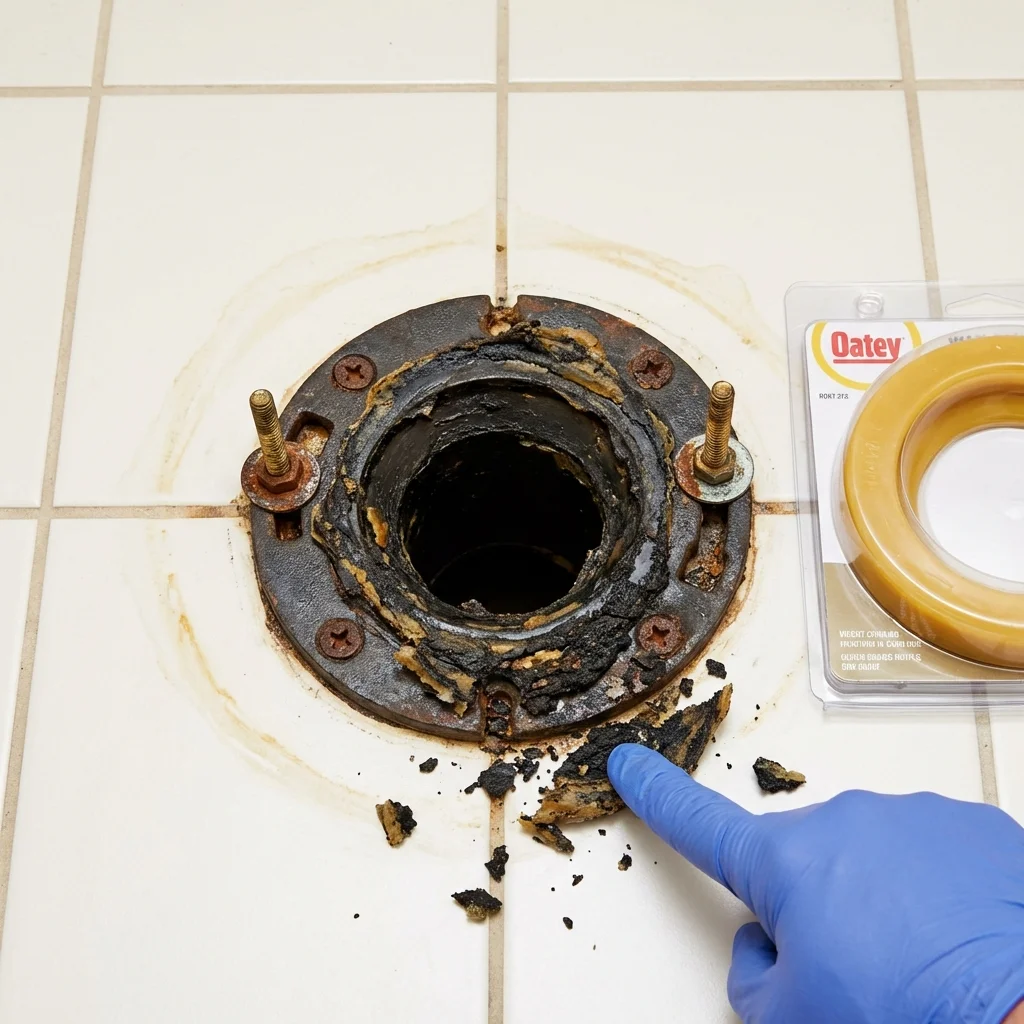 Failed wax ring showing water seepage at the base of a toilet in a Grundy Center, IA home