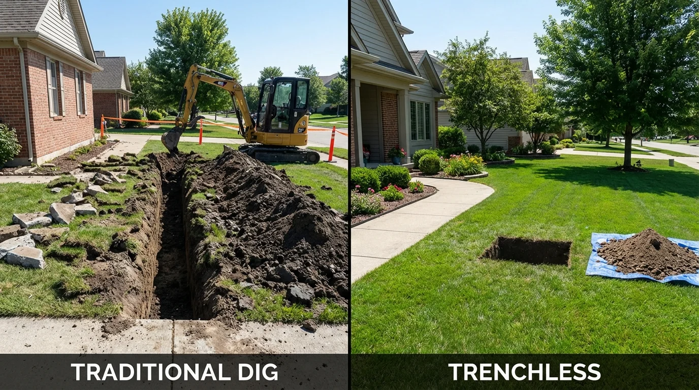 Trenchless sewer repair with minimal yard damage versus traditional excavation in Grundy Center, IA